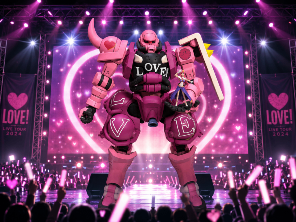 AIでのライブ風加工(笑どこかのコロニーか軍事基地でこんなライブしてるのかなって想像するのも楽しいですね！ありがとうございました！いいね、コメントありがとうございます！励みになります。〇〇風〇〇といったキットを作ってるので、小さなきっかけやアイディア等をコメントしてもらえると次のキットへの意欲につながりますし、こういうの好きなので嬉しいです。