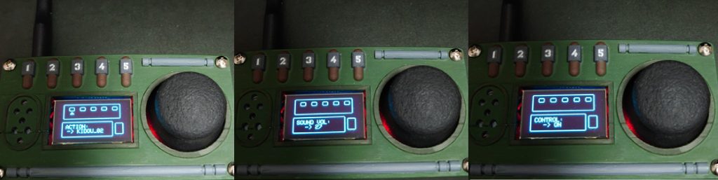 ユニットの選択メニュー。ジョイスティックを使ってメニューを選択していきます。音量調節も可能。最後に制御ONを選択するとアクションが始まります。