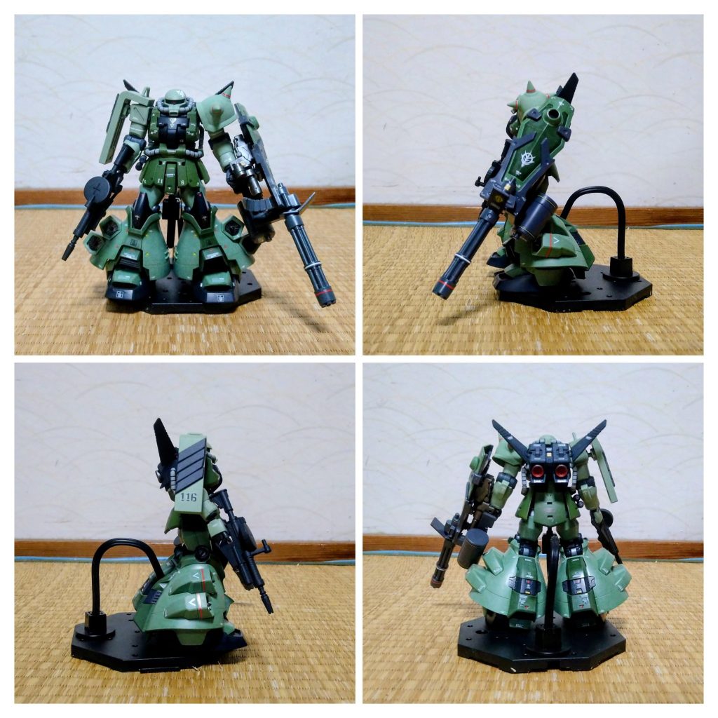コレもガンダムマーカーペンのみで全て塗装してあります。マッシブなF2タイプのボディにゴツい脚部とガトリングシールドが違和感無くマッチしていると思います！！