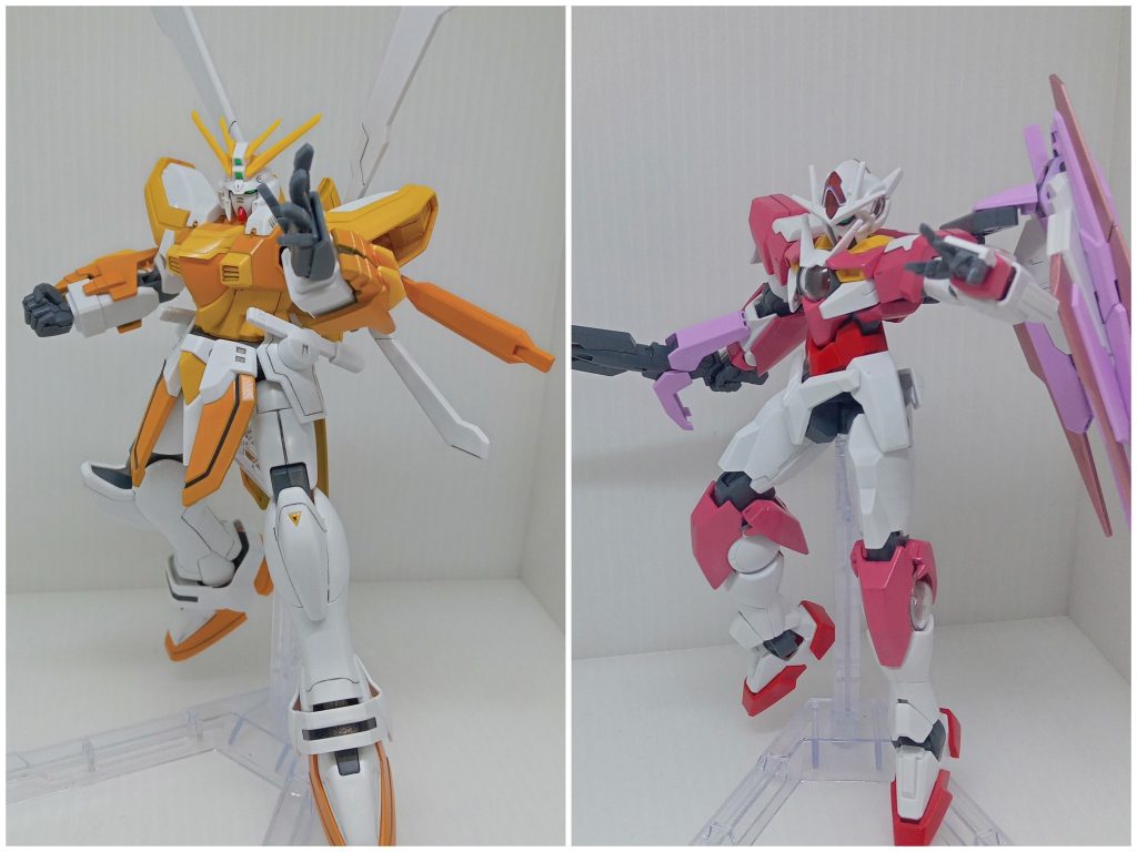 【黄】“ゴッドガンダム サンライト”ご当地レトルトカレー大好き。【桃】“ダブルオークアンタ ルージュ”目的は対話、手段は破壊。