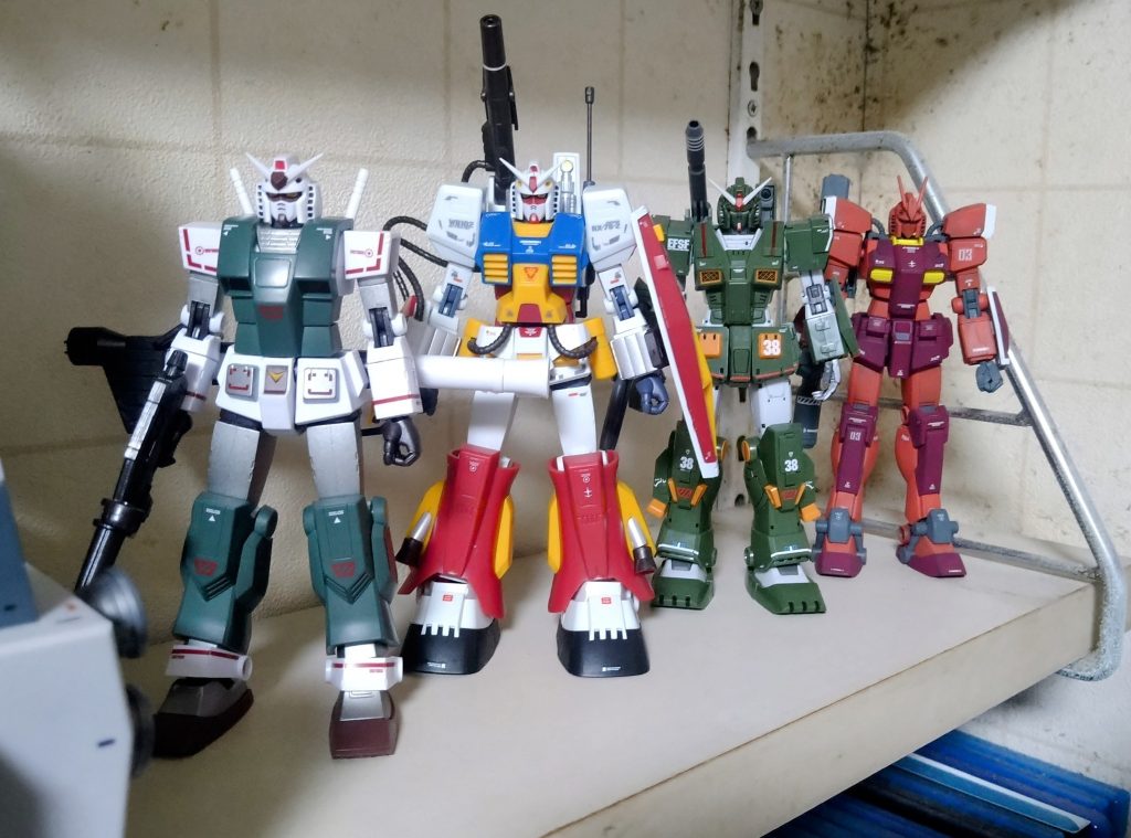「プラモ狂四郎」ではパーフェクトガンダムトリオ。小田さんのセミアーマードガンダムと一緒に。