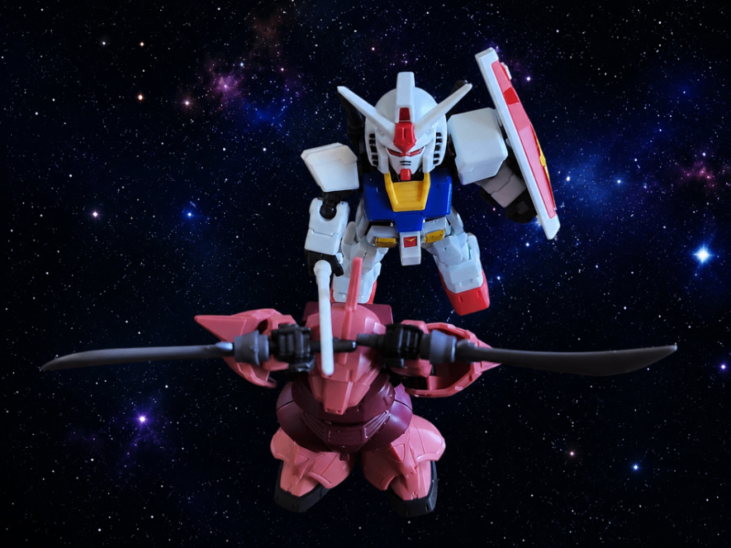 光る宇宙ⅡⅡとしているけど上記Ⅰより時系列は前ですガンダムの盾が切られてなかったり、ゲルググに盾がなかったりするのはご容赦を。