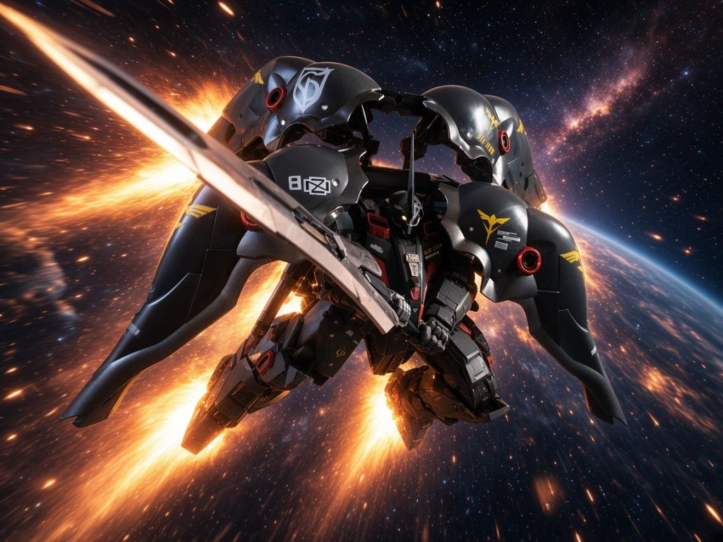 名称「グラムブレイカー対艦刀」別称：- 対ビーム斬殲剣- 反照兵装- “ミラー・エッジ”# 使用金属「ミノフスキー結晶格子合金（MCL合金）」特徴：- ミノフスキー粒子と共振する特殊結晶- ビームのIフィールドを“面状偏向”する- 熱を受け止めるのではなく、エネルギー流を滑らせる。つまり、「耐える」のではなく「受け流す」。# なぜビームを防げるのか？宇宙世紀のビーム兵器は、「超高熱化したメガ粒子をIフィールドで収束して撃つ」という原理。&nbsp;コレに対するグラムブレイカーは、1. 刀身表面がIフィールドを乱反射2. メガ粒子束の位相を崩壊3. エネルギーを斜め方向へ逃がすことで直撃を成立させない特徴を持つ。しかしながら完全鏡面反射ではなく、「偏向＋拡散反射」である。#弱点&nbsp;1. 実弾には普通に弱いビーム無効でも、- レールガン- 徹甲弾- ヒート系武装、同系統の質量武装にはダメージを受ける。決して万能武装ではないということ。## 2. 高出力ビームは“受け切れない”戦艦級主砲やコロニーレーザー級になると、- 刀身が赤熱、結晶格子崩壊、反射角制御　　不能になる。限界反照拡散可能領域は「サザビーの拡散メガ粒子砲程度までなら対処可能」。## 3. 刀身角度が重要・真正面から受けると危険。・熟練者が“斜めに流す”必要がある。「誰でも無敵な実体剣」ではなく、ニュータイプ的空間認識力、飛来するビームを未来予測が必要であり、実戦経験に基づく近接武器における技量も必要な「エース専用武装」である。# 近接戦特化設定## ビームサーベルを斬れるビーム刃を形成するIフィールドそのものを切断可能。結果：- ビームサーベルが霧散-ビーム兵装を主力とするMS戦において近接戦に おいて圧倒的優位に立てる。# 機体側への影響この武装を使うMSには専用調整が必要。## 必須要素- 高精度AMBAC- 瞬間姿勢制御バーニア- 高G対応フレーム- ニュータイプ級空間認識理由：「ビームを受け流す角度制御」が超シビアであるため。#世界への影響この武器が実用化されると、- ビーム偏重思想が崩れる- 実体弾復権- 重装甲MS再評価という技術転換が起きる可能性がある。そのため、連邦やアナハイムによって「技術封印」され後世に伝えられてはいない。## サイコミュとの連動ニュータイプが使うと、「飛来ビームの未来位置」を感知し、ほぼ自動で受け流せる。