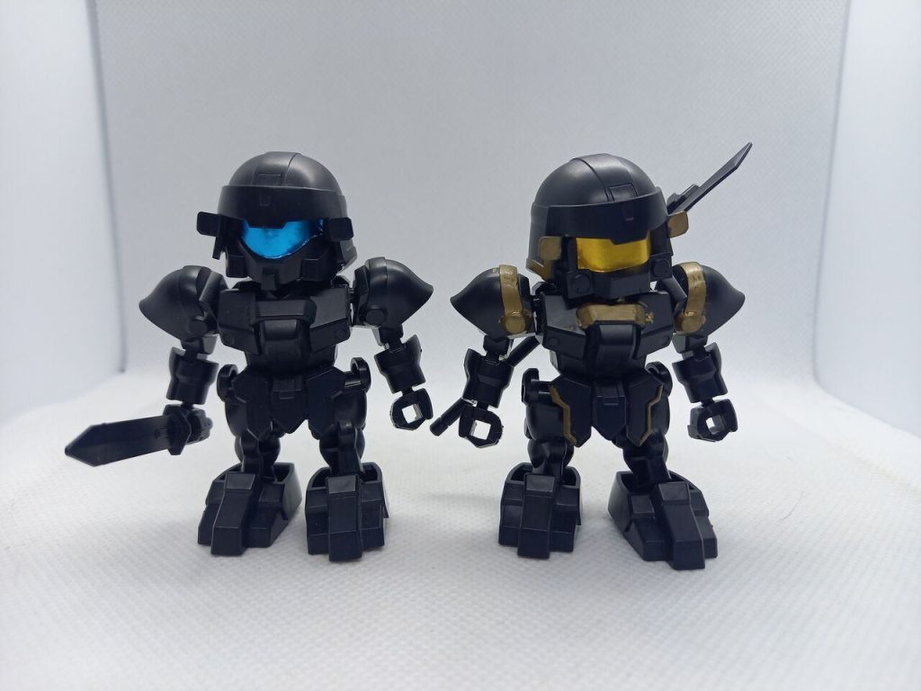 こちらは左がショクの部隊兵で右がギの部隊兵となります。部隊兵のフェイスは『ショク』エリアがジェスタタイプ、『ギ』エリアがリーオータイプとなります。完成は2024年の10月です。