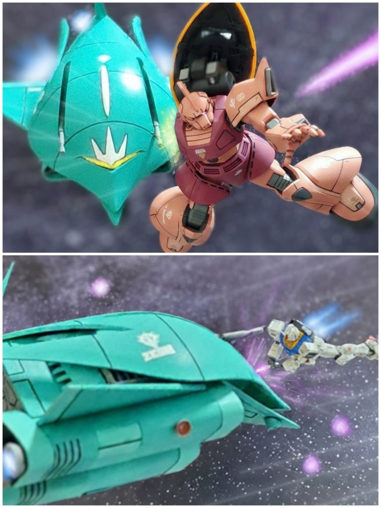 『ぬううっ❗』迫り来るガンダムのビームサーベルの前に、もはやなす術がないシャアは強く歯噛みをし、悔しいが覚悟を決めるほかなかった…。だか、その傷ついたシャアのゲルググに背後より急速に接近するララァのエルメス。『大佐ぁぁぁ…。』そう叫びながらララァはエルメスでゲルググに接触し、シャアを弾き飛ばす。機体を弾かれ、ガンダムのサーベルの線上から外れたシャアは愛する部下ララァに目を向ける。アムロの操るガンダムは、ビームサーベルを止める事が出来ず、ララァのエルメスのコクピット部へと突き刺してしまうのだった…✴️『ララァっ－❗』共感し殺し合う必要のない事を理解し合えた相手を、アムロ・レイは自らの手で、その人の命を絶ってしまったのであった…✴️