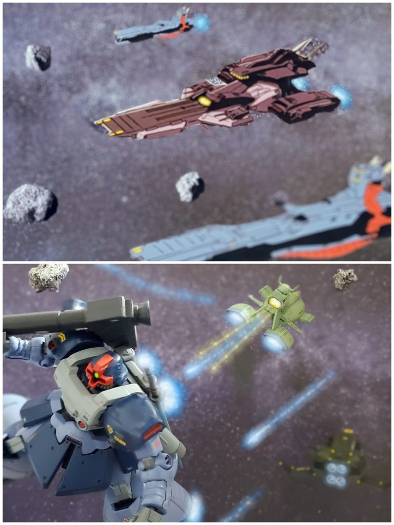 宇宙世紀0086年11月、バスク大佐指自ら指揮するティターンズ部隊はエゥーゴ索敵殲滅作戦中に、サイド5ルウムの暗礁宙域より月方面へと移動する不審な旧ジオン公国艦艇を捕捉。停船勧告を行うが不審艦艇は応答しない…。ジオン残党軍、もしくはエゥーゴ勢力と断定したバスク大佐は不審艦艇に殲滅を通達する。通信に無言の返答の不審艦艇は、殲滅通達を受けるとMSを射出しつつ、速力を上げ逃走を始める…。