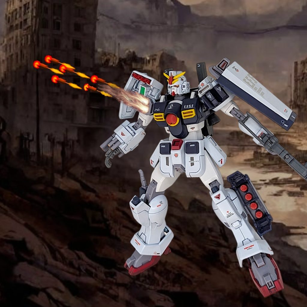 肩ミサイル発射！マイクロミサイルは画像加工難しい・・・でもAIには頼りたくありません(gundam-kao7)
