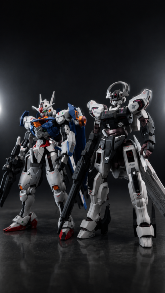 無機質な背景もいいです。二機とも延長工作をしました。塗装は指定の色をもとにして色味を落ち着かせました。