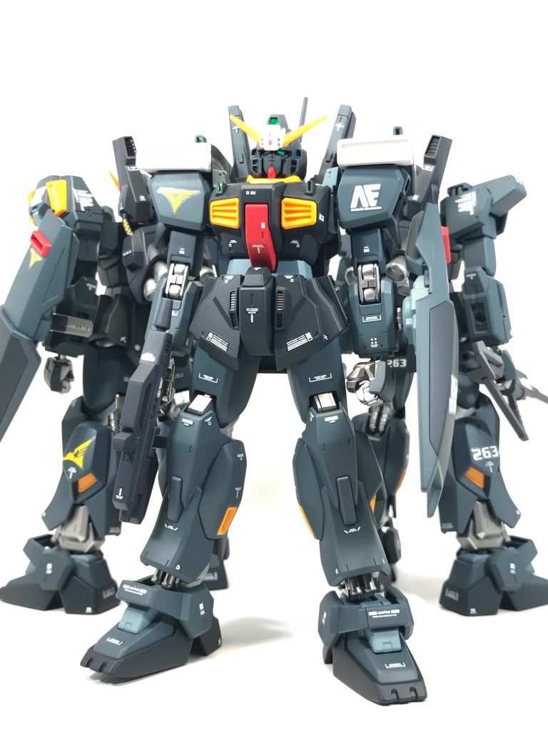 2号機（機体No.262）中間ガンナータイプ仕様です。特徴はガンナー仕様にするためにジムⅢの肩とミサイルポッドを流用してみました。