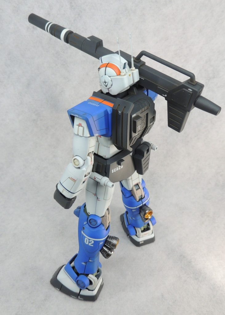 ■デカール　キット付属のデカールに加えて、ガンダムデカールＤＸ01機動戦士ガンダム地球連邦軍MS・ジオン軍MS用・ヴェルテクスデカール・アンプコーションデカール・ラインデカール等を織り交ぜて使用しました。機体にみられる数字は、設定画にあるマーキングを参考にしています。