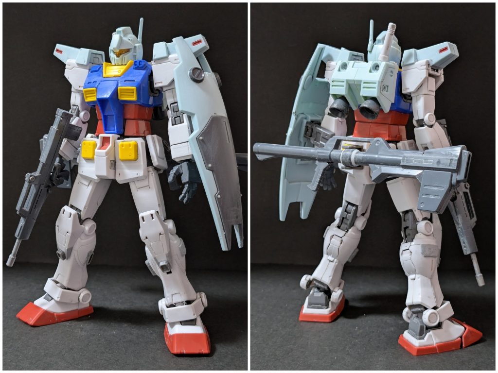 塗装前。オリジンガンダムにジムカスタム味をミキシング等で足しました。色を変えるだけで途端にガンダム味がなくなるものだなと思いました。