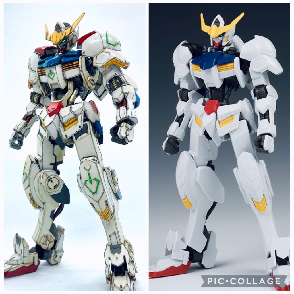 素組みとの比較。白色は成型色で黄色や青色、グレーで部分塗装してます。