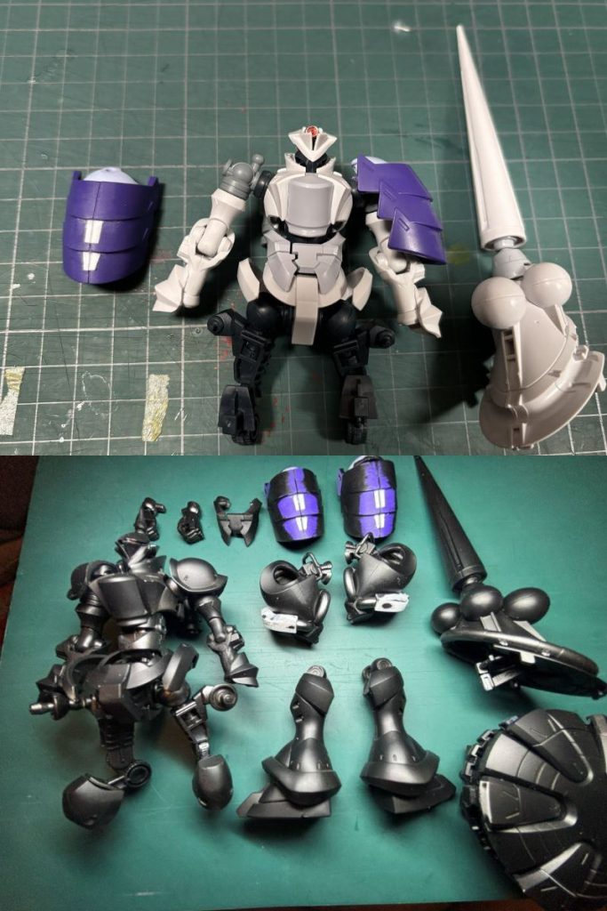 塗装はいつもの黒サフからのガイアノーツ塗装ですうすい青・・・02[みずいろ]メカトロウィーゴカラー　＋　赤少々濃い青・・・・ウォーカーブルー関節・・・・・フレームメタリック