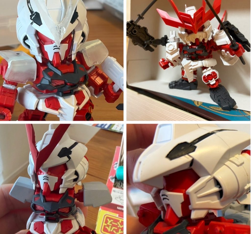 箱開けるまで知らなかったのですが、アニメ原作再現なのかフェイスオープンできるんですよ😳HGとかMGでもできるのかな？嬉しい驚きから肩とツノを捏造しましたw