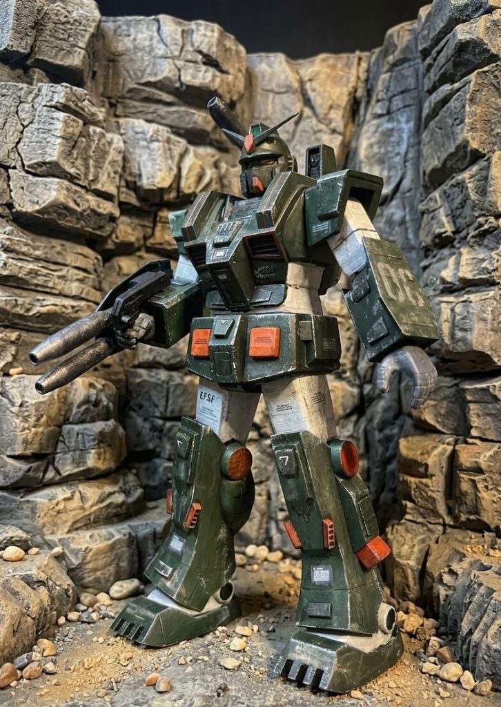 フルアーマー岩場に立つ。
