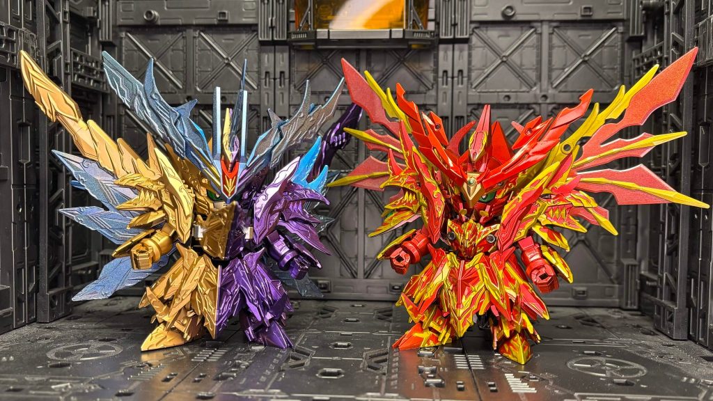 同時に投稿したスペリオルフォーミュラーと並べて。元キットは同じですが色とアンテナ変わると大分印象変わりますね、オリジナル機体は滅多にやらないんですがやりたかった事が出来たので大満足です。次組むのなんも決めてないので投稿ペース落ちるかもhttps://youtu.be/9JAlckT_2iQ