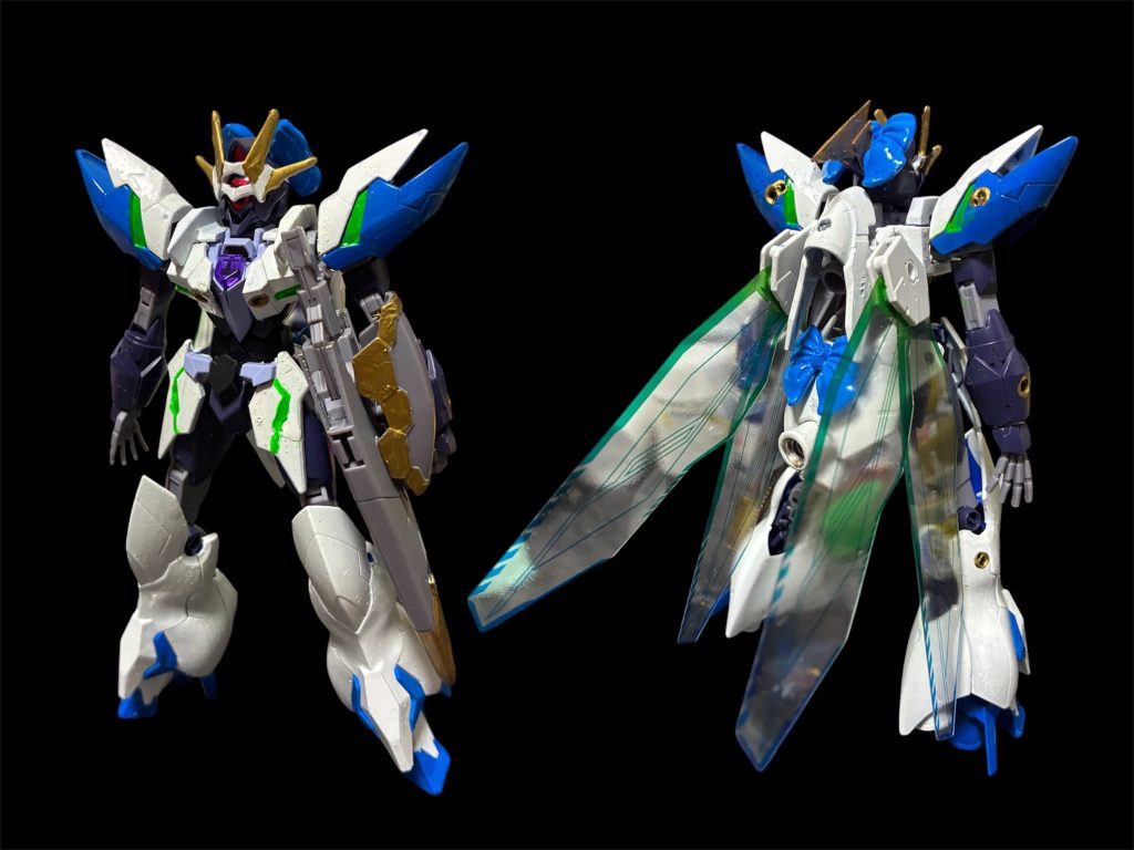 アルマピクシーガンダム。アースリィガンダムが何かに捕らわれ変異した姿。アースリィガンダムを使用しているライバーは、変異したらこれが基本形。羽の生えたアルスアースリィにライバーの特徴とパーソナルカラーが外観からぴょこんと。羽は30mmサイバーエフェクト。