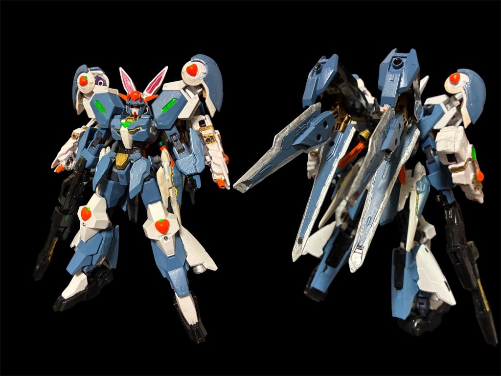 ラピッドアニバーサリーガンダム。後半戦に出てくる主人公機をイメージしてみました^_^体の各部に配置されたパワーアンプ「キャロットオーブ」は、太陽光充電により半永久機関として稼働。必殺技は後述の「ラピッドバーストモード」^_^