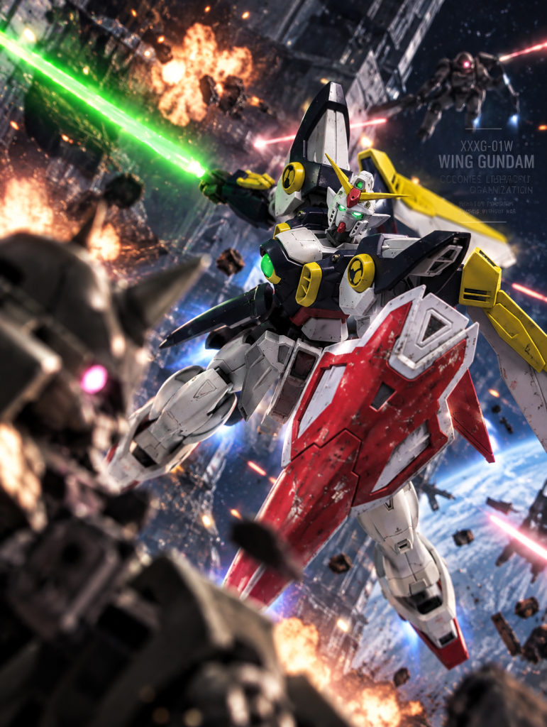 作品名：電飾ウイングガンダム。その後…<p>電飾ウイングガンダム。 ポージングしてチャッピー君に投げてみたら結構良い感じね👍 何故かザクっぽい何かが生成されてるけど😅</p>
