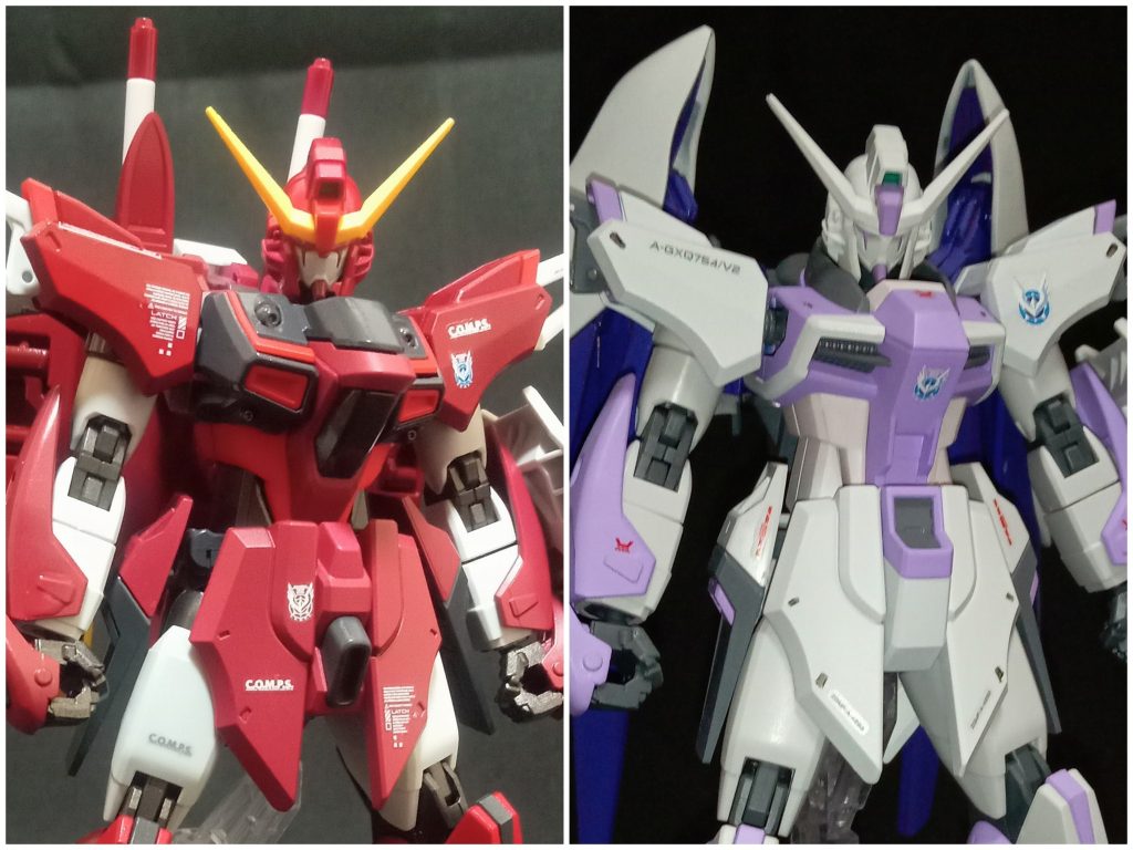 別公開しているもう一つのデスティニーカスタム機と同じポーズで並べてみました