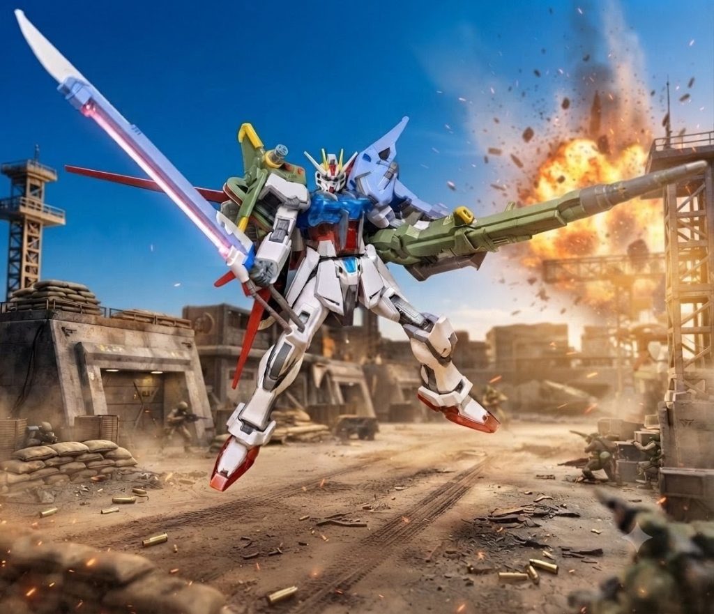 「おーおー、かっこいいねぇ！　どうせ俺は新米だけどね！」ついに完成！　パーフェクトストライクガンダム！テレビ版本編では登場しなかったので、HDリマスター版での登場には驚かされましたね！w(gundam-kao6)全部乗せは男のロマン！www