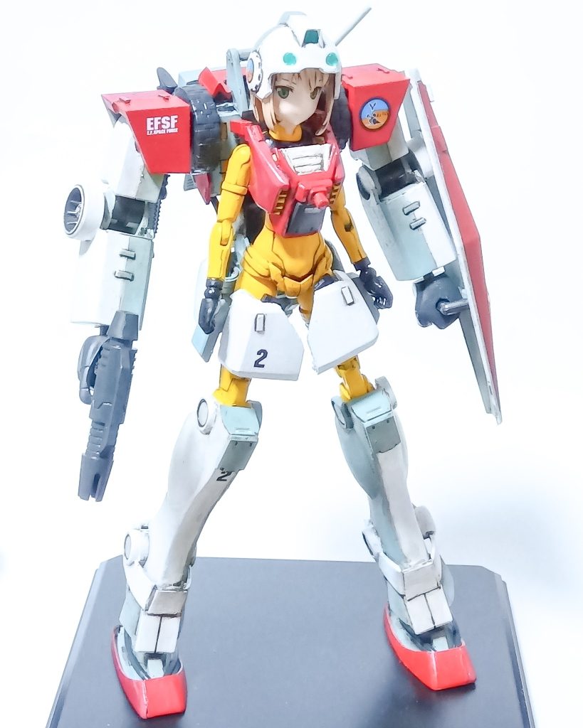 前から。腕は旧キットをほぼそのまま使っています。パワードスーツということで、シンプルな旧キットの方がそれっぽいかなと考えてました。脚は旧キットのものを幅詰めしてます。&nbsp;