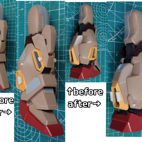というわけでメッサーM01型の脚部も改修完了しました〜！太めの足ですがシュッとした印象、出せてますかね...？ビフォーアフターも載っけときます！（2枚目）