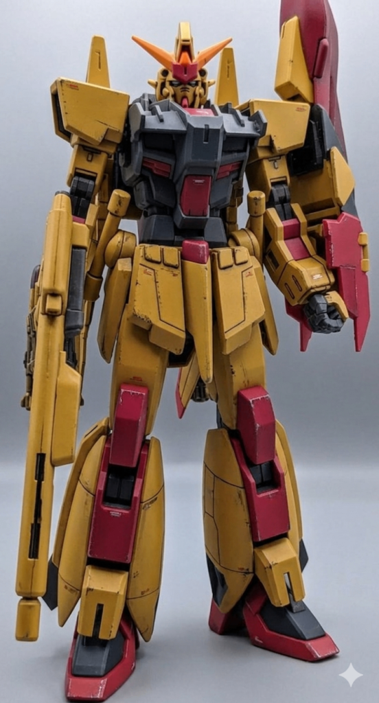ムラサメ系列ということで、更にGeminiでバルトフェルド機カラーに変更してみましたライフルの合わせ目消しの粗さが強調されてしまいました💦バルトフェルドさん大好きなので、SEED FREEDOMでも活躍してほしかったな…とFREEDOM ZEROに期待してます🙂