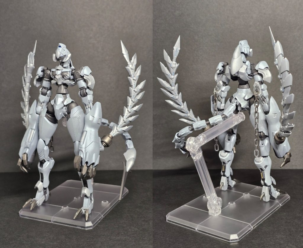 モンスターを擬人化→女体化→ガンダム化みたいなイメージです笑異形感を出すために大型の腕、女性的なフォルムになるようにプロポーションを意識しました