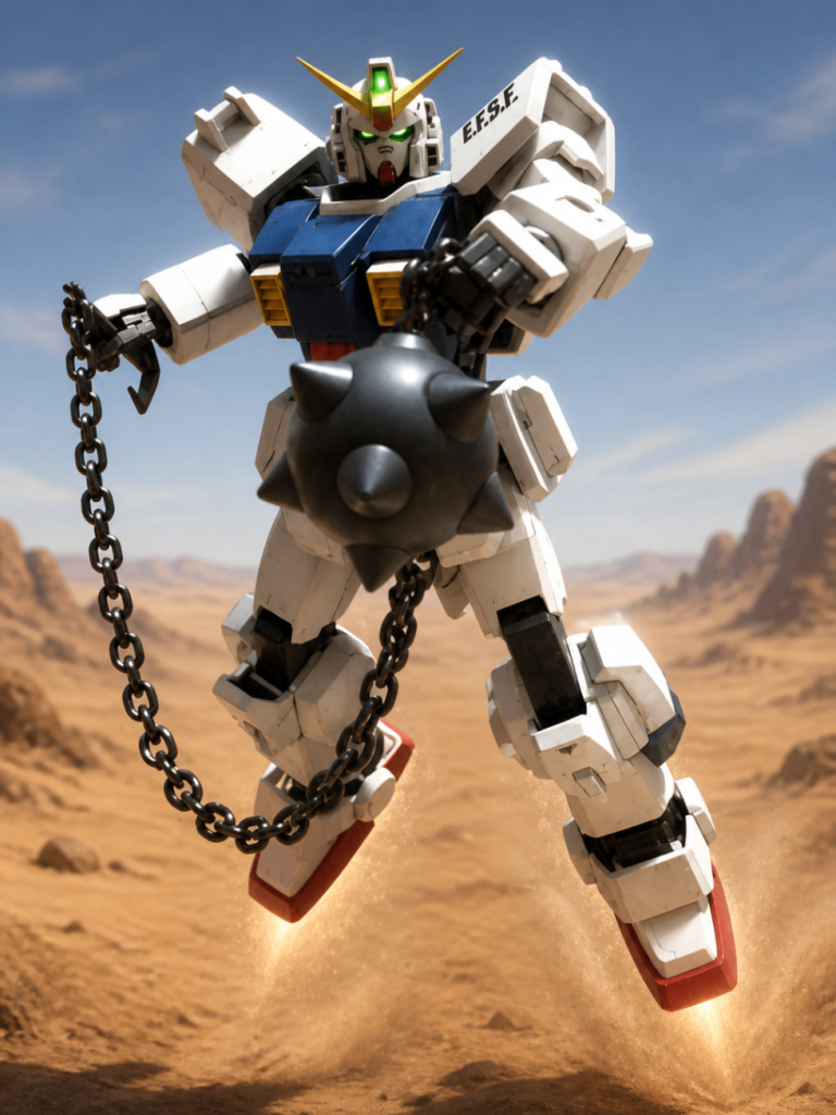 HGUC陸戦ガンダムを改造した高機動型陸戦ガンダムです。背景を砂漠での高速移動している様に加工してます。