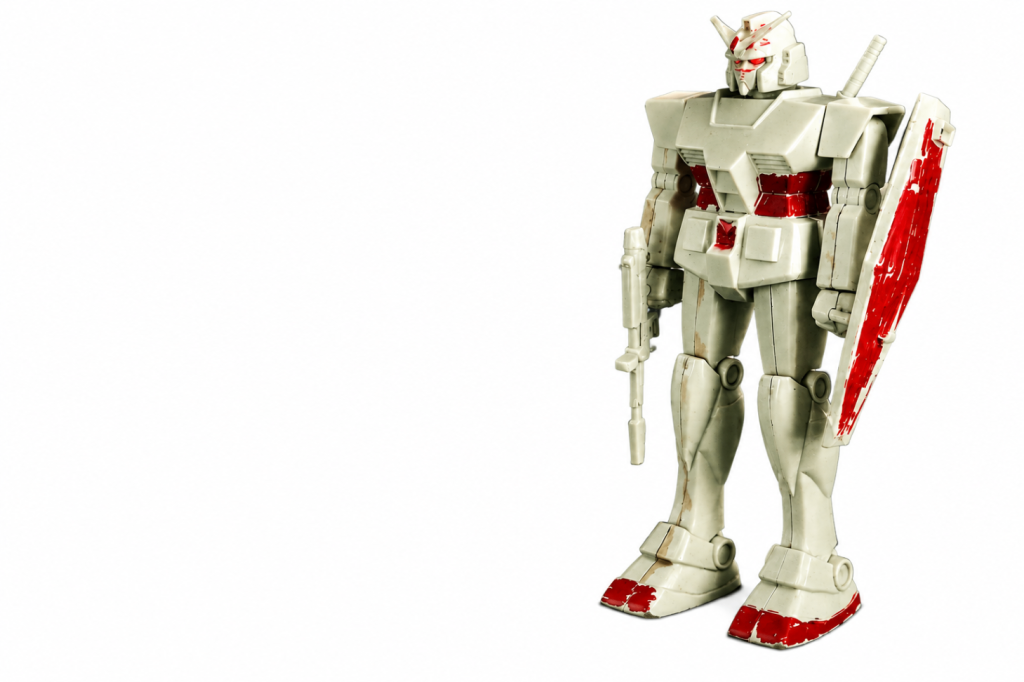 リサイクルショップで購入した作りかけのガンダム。爪切りとマッキーを使って昭和の製作方法で悪ふざけをしてしまいました😅