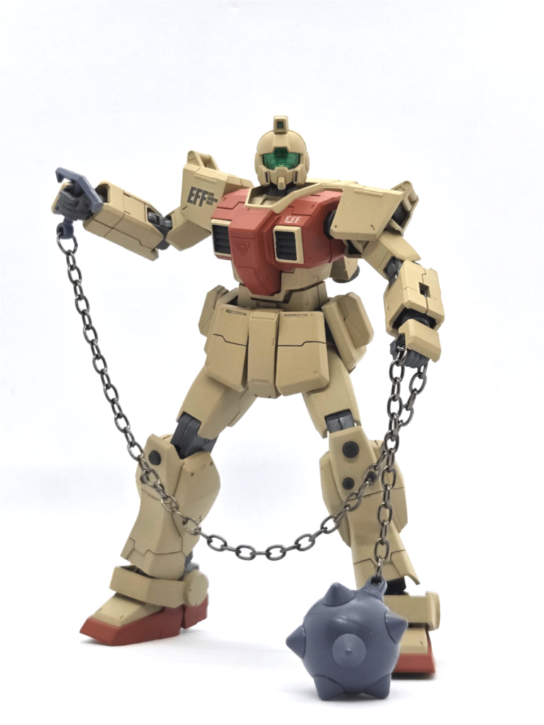武装類の写真に入れ忘れましたが、ロボット魂版の陸戦型ジムに付属のハイパーハンマーもあります。アプサラスに吹っ飛ばされた陸ガンが持ってたあれ()