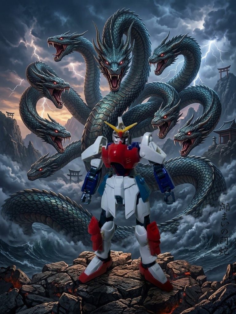 このスサノオガンダムにヤマタノオロチブースターがドッキングすることでヤマタノオロチガンダムになるという設定ですが、当時はイイ感じにみえてたスサノオガンダムがダサいぜ😇ガンプラ界隈も色々あるようですが、作ってたら楽しい😊ワタクシはそれで十分です。それでは、また🫡