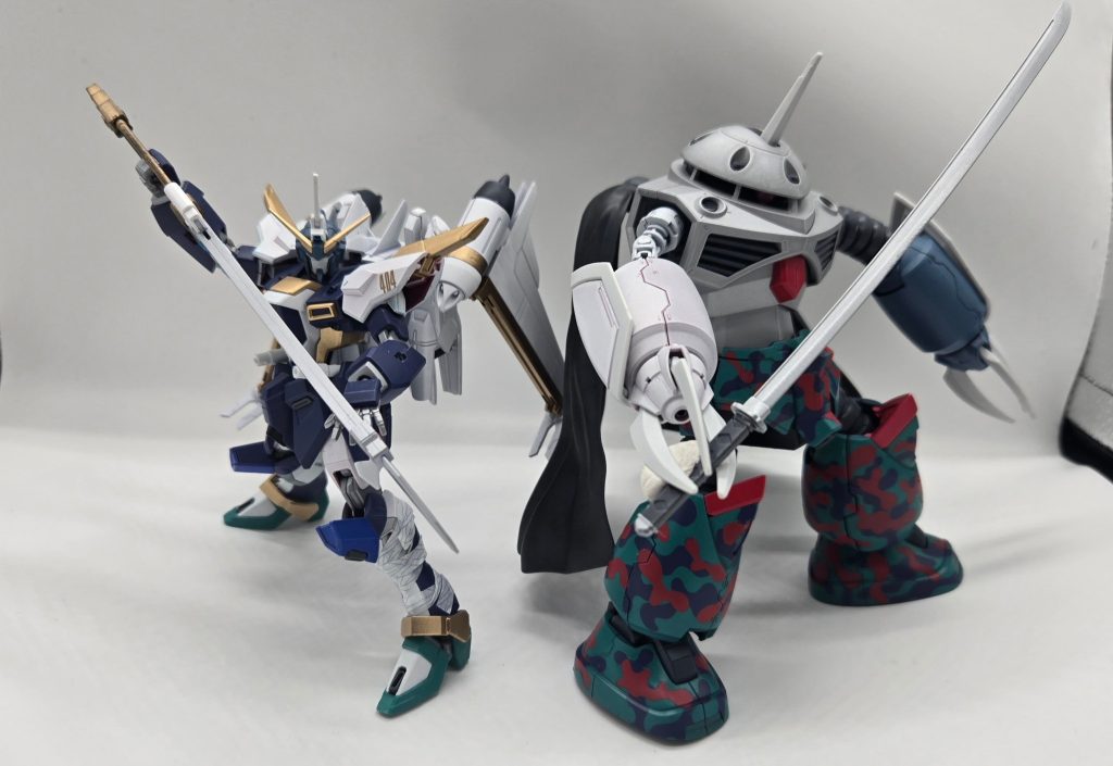 僚機のズゴック（人魚の魔女風）。元々、さやかと人魚の魔女をガンプラで再現したくてちょうどいいモチーフを探していて、ジャスティス+ズゴックにたどり着きました。この機体は別に記事を上げる予定です。