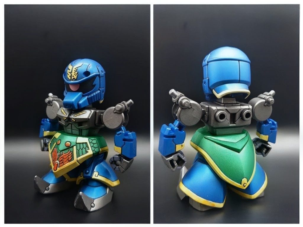 軽装形態おカラーレシピは下記です。ブルー…ライトメタリックブルー(T)グリーン…メタリックグリーン(T)ブラック…ライトガンメタリック(T)ゴールド…ホワイトゴールド(GM)レッド…ロイヤルメタレッド(GM)下地…フィニッシングサーフェイサー1500グレー(C)仕上げ…水性プレミアムトップコートつや消し(C)(T)タミヤ・(GM)ガンダムマーカー・(C)クレオス、以上でエアブラシ、スプレー、筆塗りで全塗装しております。感想まとめ…この前に製作した張郃はイエローゴールドだったので張遼はホワイトゴールドで塗装しました。張遼の鎧は白と青のイメージが強いのは多分三國無双のせいやけど良い感じに仕上がったと思います。第15話『開戦 赤壁！！』(周瑜ヒャクシキ)へ続く最後までご覧頂きありがとうございます。
