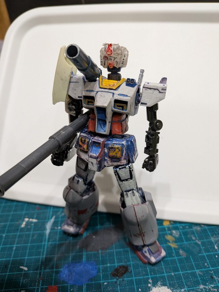 　お次はネットで購入したジャンクだけでオリジナル機体を作ったものです。　使用したジャンク（おそらく）・Gフレームのフレーム・HG オリジン版ガンダム・HG ガンキャノン・旧HG ガンダム（たしかNo.21）・100均 戦闘フィギュア・MG ガンダム試作1号機・RG Zガンダム