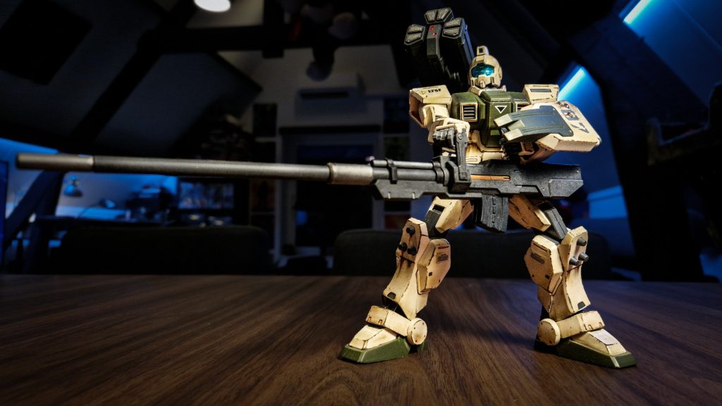 The main gun came from a re 100 kit as an expansion part for yet a other kit. I primed it and gave it a full paint job and put it in the hands of the GM. I feel it fits his ground vibe very well. &nbsp;