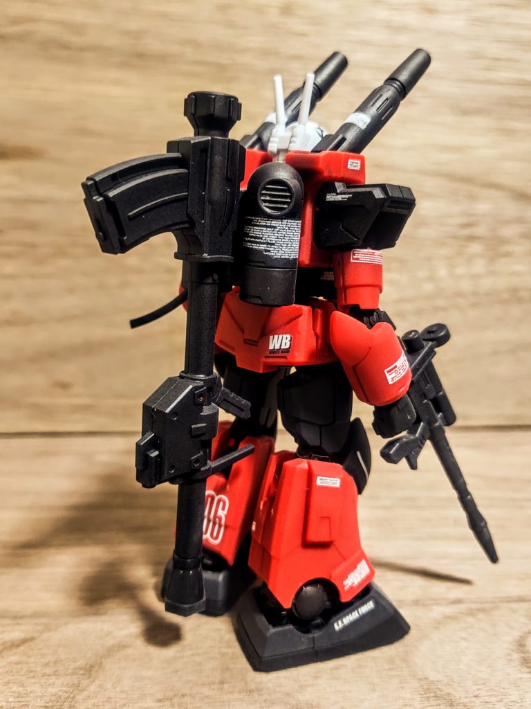 今回の106番のガンキャノンは、Gフレームの08軍団の時に余ってた分から持ってきたバズーカを背負ってます（笑）。あれ？、この時試験してたんだよ？。ウルフさんが武器の採用試験で一緒にテストしていてゴーが出たわけですよ、えぇえぇえぇ、そうでしょうとも（笑）。(こじつけが凄い)