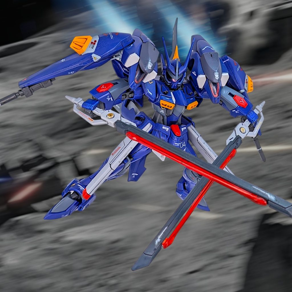 ディープアームズの特徴である肩脇のパーツは、ファラクトの肩アーマーを採用現在月間ランキングにも入っているbakuraba様の「百死期」のコメント枠でファラクト肩の使用方法について意見交換をしたことで、よりイメージしやすくなりました(iori_sei)やはりフォロワーさんの素晴らしい作例はとても勉強になりますし、ガンスタで活動する魅力だと思います！