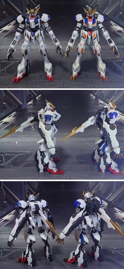 ガンダムマーカー素組みのルプスレクス(鉄華団コンプリートセット版)との比較。■塗装レシピ白∶パーツ裏側に黒サフ→パーツ表側にグレーサフ→パープルヘイズ→キャラクターホワイト→光沢→つや消し青：黒サフ→ブルー→光沢→つや消し濃グレー：黒サフ→MSグレー連邦系→光沢→つや消し赤：グレーサフ→MSレッド→光沢→つや消し金：黒サフ→ゴールド→光沢フレーム類グレー：黒サフ→ガンメタル→光沢→つや消し太刀グレー：黒サフ→MSグレー連邦系→光沢ツインアイ：キット付属シールに光沢前腕センサー：市販シール素材を使用その他墨入れ・部分塗装：ガンダムマーカー各種