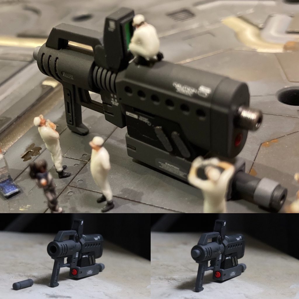 ビームスプレーガンをカスタマイズ。棒状のマガジンE-PACKを採用し、腰部に8個携帯。