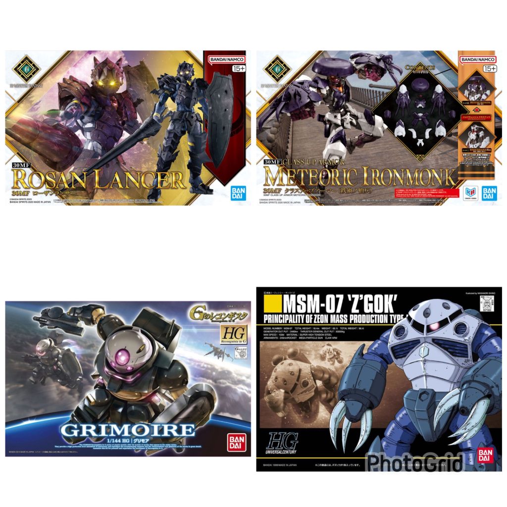 はい。今回、使用したキットです😌実は30MF『鉄禍の武闘家』は使用してないんですね〜😆手元にあった『ローザンランサー』にクラスアップアーマー『鉄禍の僧兵』を組み合わせて作りました。足だけHG グリモア。で、バックパック(?)がHG ズゴック。あと、ジオンのエンブレムもガンプラですね〜🤣&nbsp;