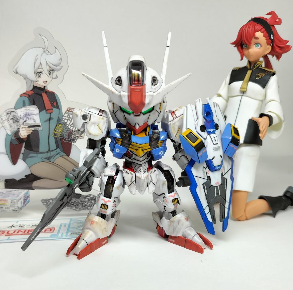 最後はアクスタミオリネさんと✨️ディランザ買ったときいただいたものです(gundam-kao6)こういう過去作を大事にするキャンペーンは素晴らしいですね！是非続けて欲しいです(gandam-hand2)最後までご覧いただきありがとうございました(gundam-kao6)