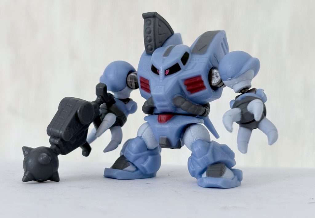 外観はロバート・A・ハインラインの「宇宙の戦士」に出てくるパワードスーツのようなデザインで、割と好みである。ペズン計画のモビルスーツはコイツだけでなく、アクトザクやガルバルディα、ペズン・ドワッジといった隠れた名機が多く、個人的にHGUC化してほしい機体ばかりいる。