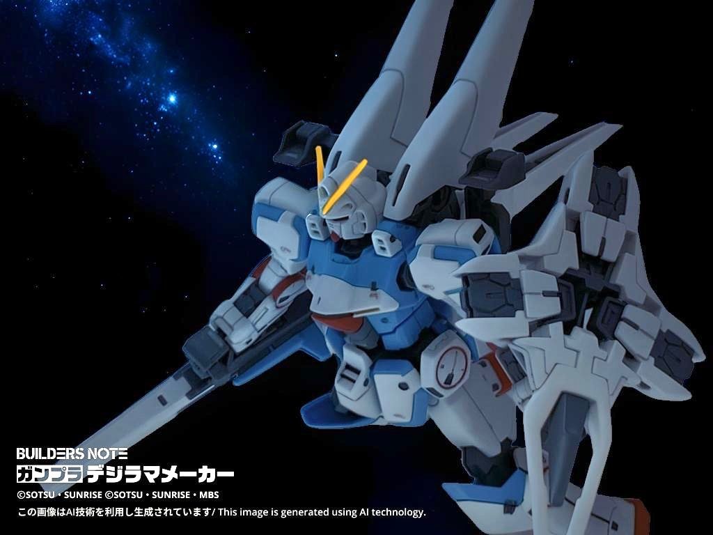 デジラマ2枚目はメガビーム・キャノン手持ち、ミノフスキー・シールド展開のイメージ。V2のメガビーム・シールドと同様に3基のシールド・ビットを展開します。