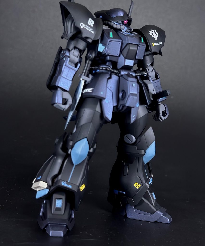 使用カラー黒：ガイアサーフェイサーエヴォ紺：ガイアパールマーズダークブルー銀①：GXアイスシルバー銀②：ガイアシャンパンゴールド関節：メカサフヘヴィ各種差し色：Arrtxマーカーセット