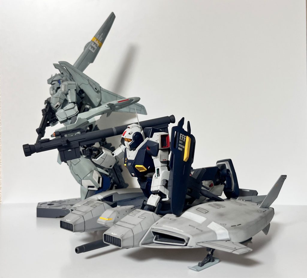 最後に以前作成した、ゼータプラスとネモと添えて。5作品目にしてMSじゃなくてベースジャバーになるとは自分でも思いませんでした…以前作成したゼータプラスとネモを並べようと思ったときにベースジャバーあった方が絶対かっこいいだろ。という期待だけを原動力に購入しましたが、組んで見ると機体が大きくディテールも細かいので予想以上に満足できるキットでした。皆さんも是非購入してみてください。ご覧いただきありがとうございました。