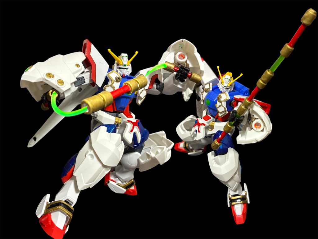 メイン武装は、ビームサーベルにも使えるビーム三節棍^_^ランナーと30mmのジャンクを塗装して作成^_^