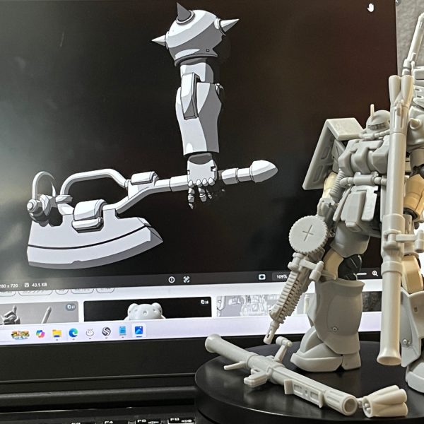 どうだろう。どうなのだろう。疑い、直し、また悩む。でも尋ねるのは迎合ではなく、正直に見せて自分の場所を知る為…。歳をとると厚かましくなれるのは有難い(笑)。長いボッチ製作は人と競い争わず自分を探求した結果ですが、交流まで無くす事は想定外で(^^ゞ…考え改めて今はここに居ます。天真爛漫で少し抜けているお爺です。&nbsp;思いの外バズーカは順調に来ているので、グリップ可動を付加して完品とします。ヒートホークもパーツを少しいじっていますが、信頼できる品質保証担当様(笑)がOK下さっているので詰めていきます…あ、弾作んないとマズいかな。…続く。（2枚目）