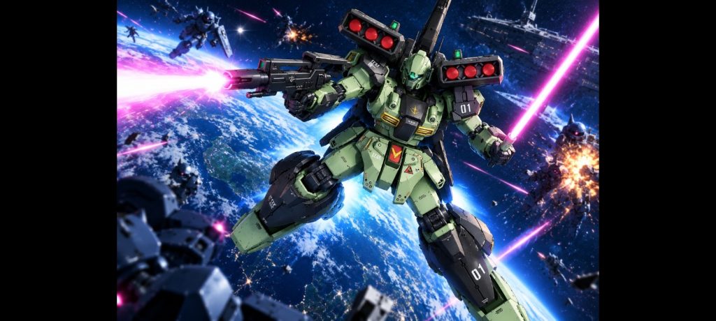 AIで発進し、戦うスタークジェガンを再現してみました。最後まで見ていただき、ありがとうございます🐱